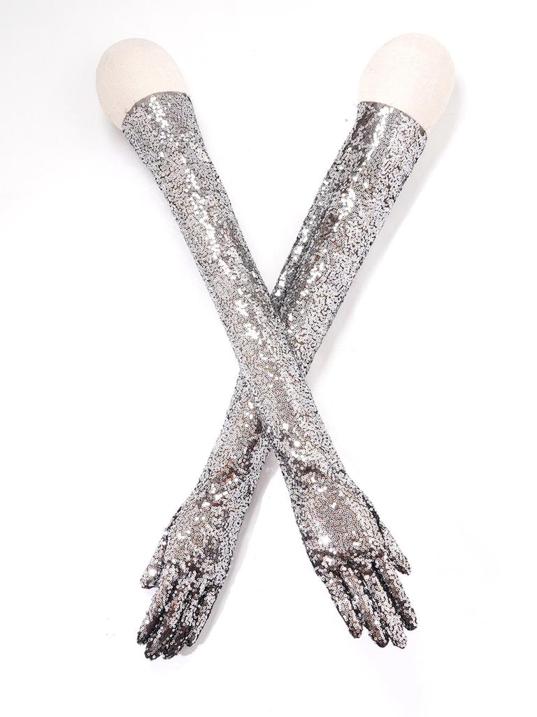 Vintage 1920s Shiny Sequins Gloves Finger Elbow Length Long Gloves for Opera Evening Performance Costumes Accessories