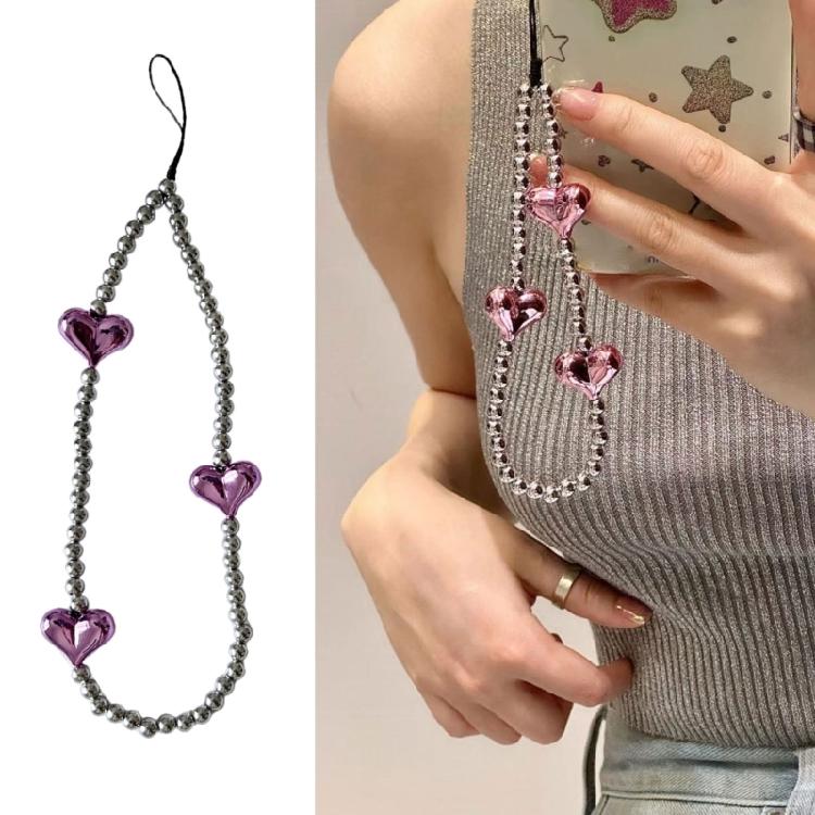 Round Beaded Heart Phone Strap Backpack Pendant Phone Chain Sweet Decors
