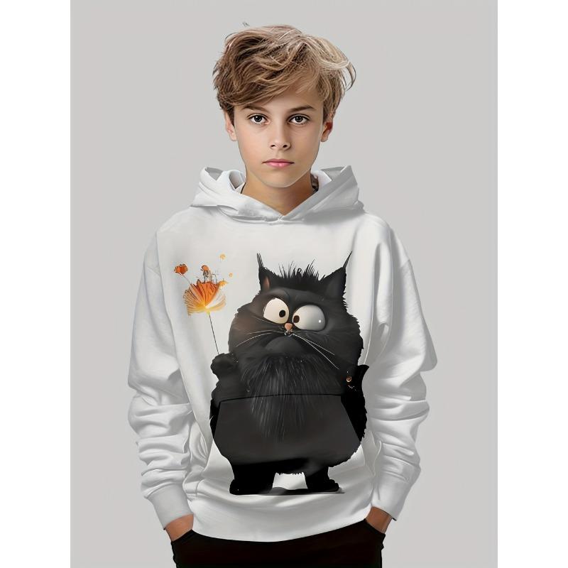 Jungenbekleidung Kawaii Katzenmuster Herbst Kapuzenpullover Lässige Mode 3-14J Sweatshirt für Jungen Outdoor Bequeme Kinderbekleidung