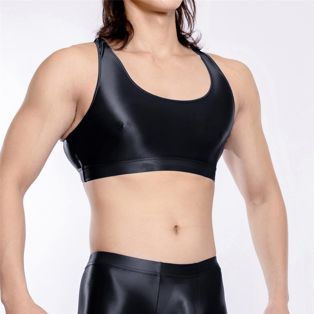 Sexy Men Stain Thin Sleeveless Tank Tops Oil Glossy Shiny Elastic Short Vest Sexy Tights Sheer See Through Top Candy Color