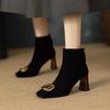New Women's Ankle Boots Faux Dress Shoes Square Black Boots Mid-heel Zipper Elegant Winter Fashion Boots