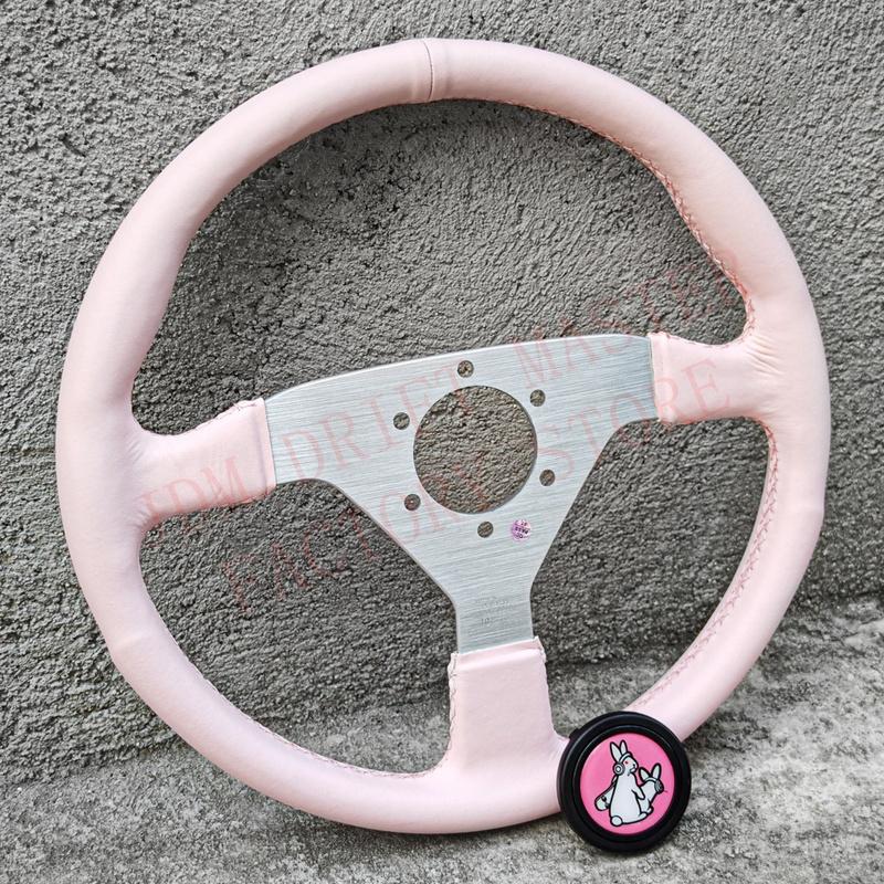 14Inch 350mm JDM Pink Leather Racing Steering Wheel Montecarlo Classic Sports Steering Wheel