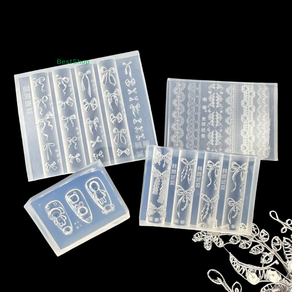 3D Silicone Nail Art Mold Lace Bowknot Love Embossed Nail Art Mold DIY Manicure Decor