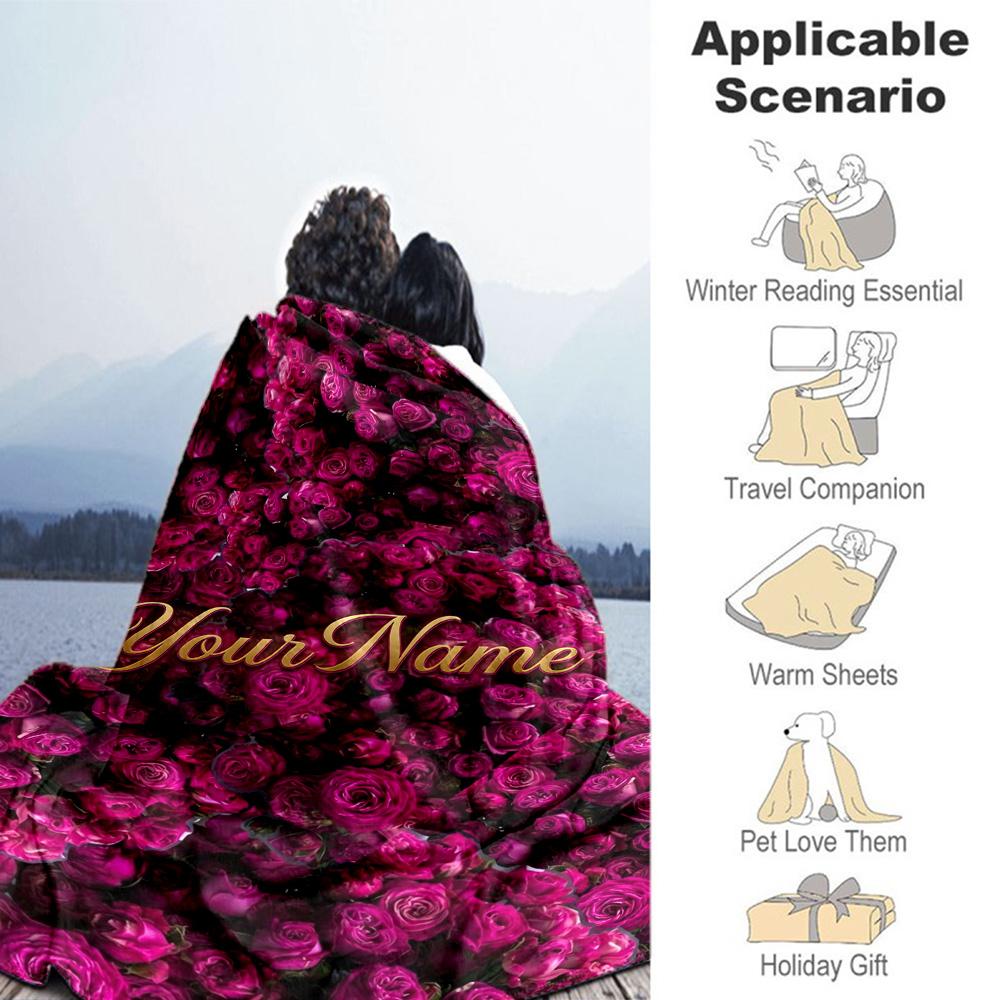 Rose Personalized Name Blanket Multi-purpose Customizable Blanket Soft Warm Cozy Suitable for Office Living Room Sofa Livingroom Four Seasons Universa