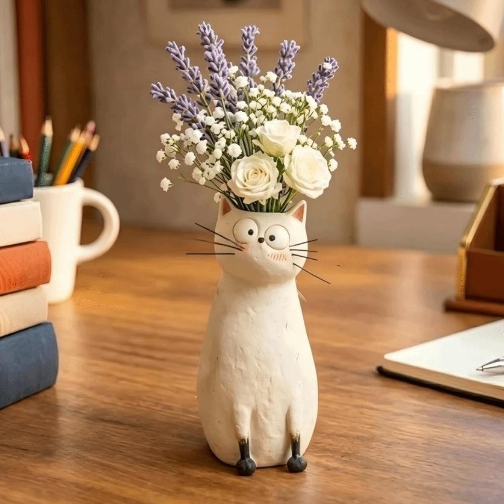 Handmade Whimsical Cat Vases Aesthetic Cat Flower Holder Cat Bud Vase Gift for Lovers
