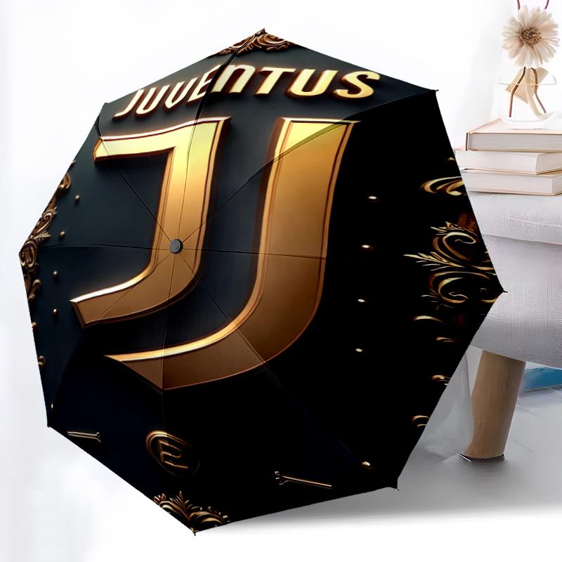 1 Stück Robuster Automatikschirm mit 8 Speichen, Juventus Fußballclub Schirm, Digitaldruck, Faltbarer Schirm für Unterwegs im Freien