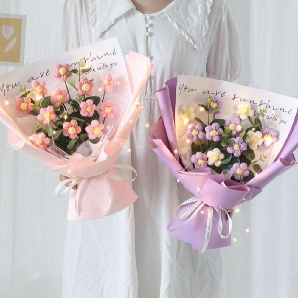 Soft Yarn Artificial Flower Arrangement Korean Style Crochet Daisy Flowers  Home Decoration