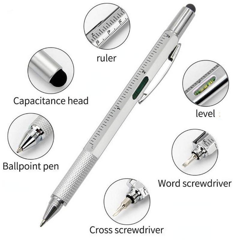 Multi-function 6 In 1 Tool Ballpoint Pen Screwdriver Level Touch ScreenTouch Capacitive Phone Touch Screen Stylus Pen
