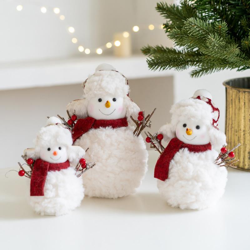 Cute Pink Red Plush Christmas Snowman Doll Decorative Item and Christmas Desktop Decoration Kids Gift  Navidad Decor