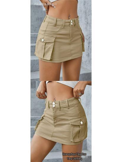 European & American Style Autumn Low-Waist Slim Fit Hip-Hugging Solid Color Skirt for Women