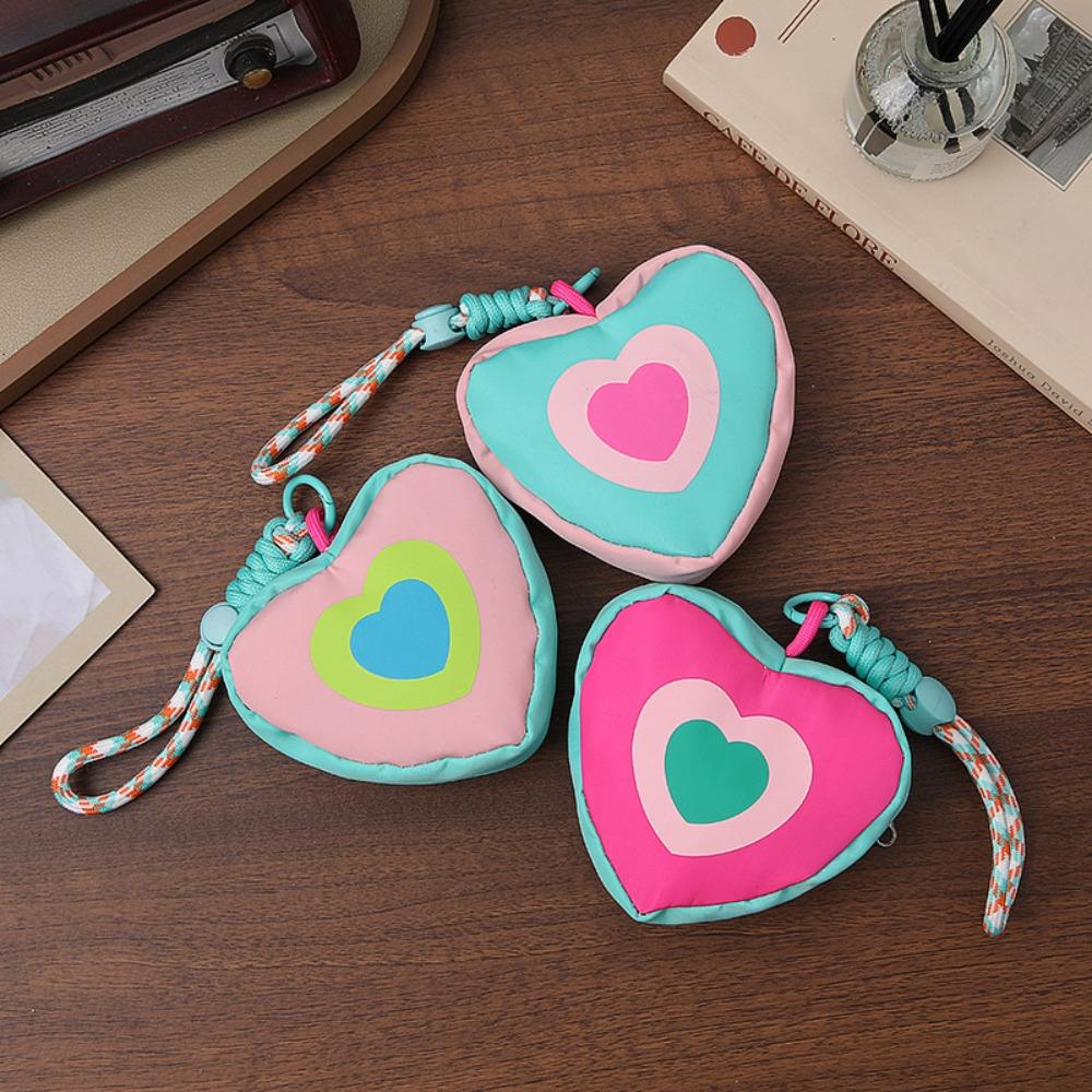 Fashion Colorful Love Heart Storage Bag Zipper Anti Loss Earphone Bag Backpack Pendant