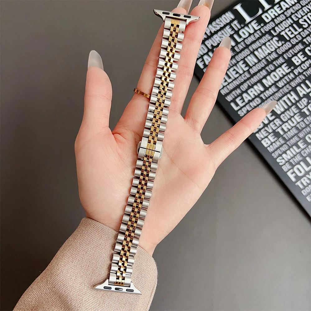 Women Slim Straps for Apple Watch Ultra 2 49mm 10 46mm 42mm Stainless Steel Band Iwatch Series 9 8 7 6 5 SE 41mm 40 45mm 44 38mm