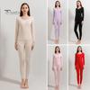 2 Pcs/Set Winter Women Thermal Underwear Set Round Neck Seamless Long Sleeve Warm Thick Double-sided Plush Slim Fit Elastic Lady Cold Weather Pajamas