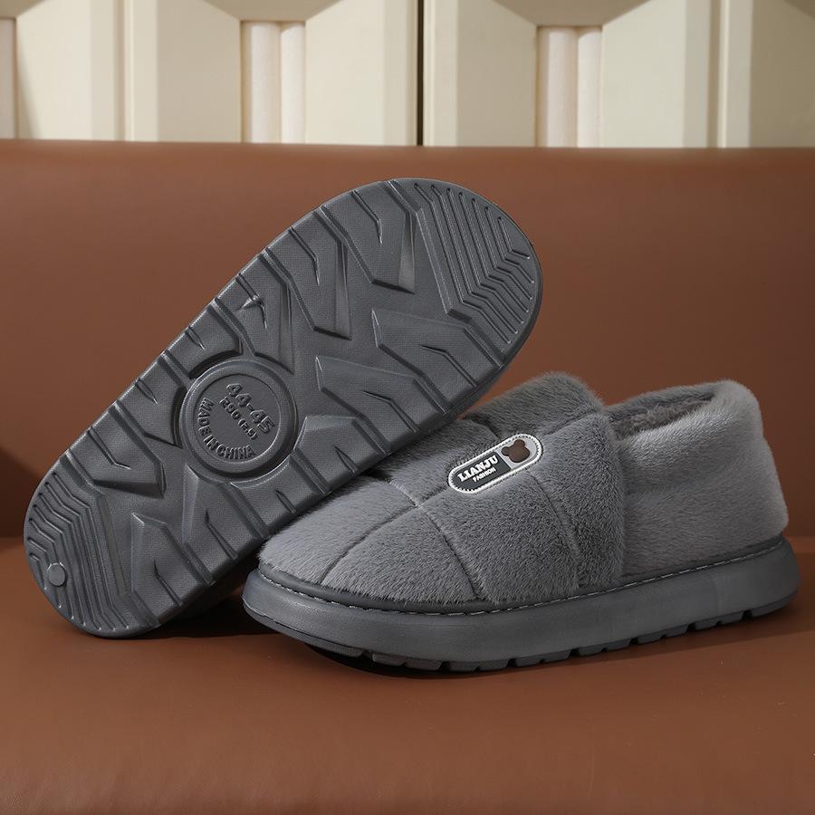 Men's Large Fur-Lined Cotton Slippers, Winter Warm, Sizes 45-48