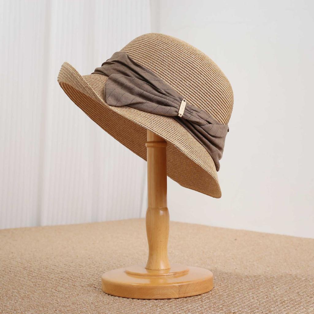 Straw Hat Women's Summer Vacation Big Eaves Sunshade Bow Sunscreen Hat Breathable Street Trend Straw Bucket Hat Windproof Rope