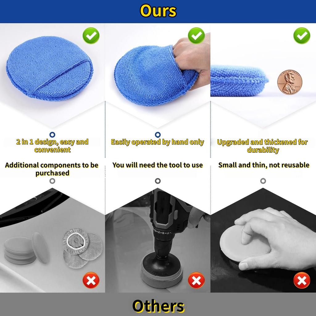 6PCS Microfiber Wax Applicator Pads Car Wax Applicator Buffing & Detail Polishing Foam Pads for Car Cleaning and Fine Polishing