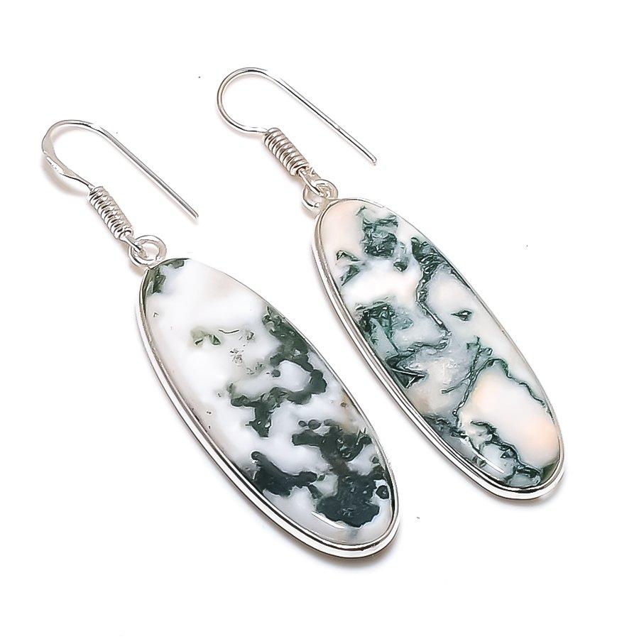 Natural Tree Agate Gemstone 925 Sterling Silver Jewelry Earring 2.21" AE-13001