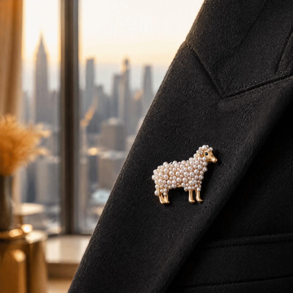 Pearl Decor Animal Pin Zinc Alloy Lamb Badge Exquisite Sheep Brooch Suit Accessory