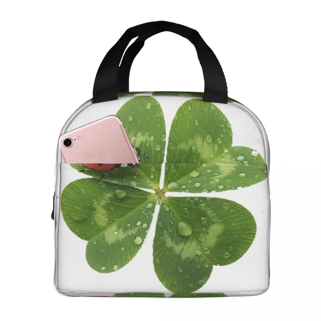 Ladybug On The Four Leaf Grass Insulated Lunch Bag for Kids School Cooler Thermal Food Box Tote Leakproof Lunch Boxes Container