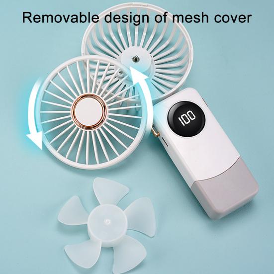Ventilador de Mão com Cabeça Ajustável de 90 Graus Ventilador Mini Portátil Carregamento USB Bateria Grande Indicador de Bateria LED Ventilador