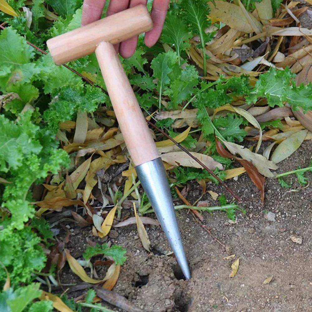 2/3Pcs Hand Dibber Stainless Steel Garden Dibber With Wood Handle Gardening Tool for Sowing Transplanting Planting Bulb Digging