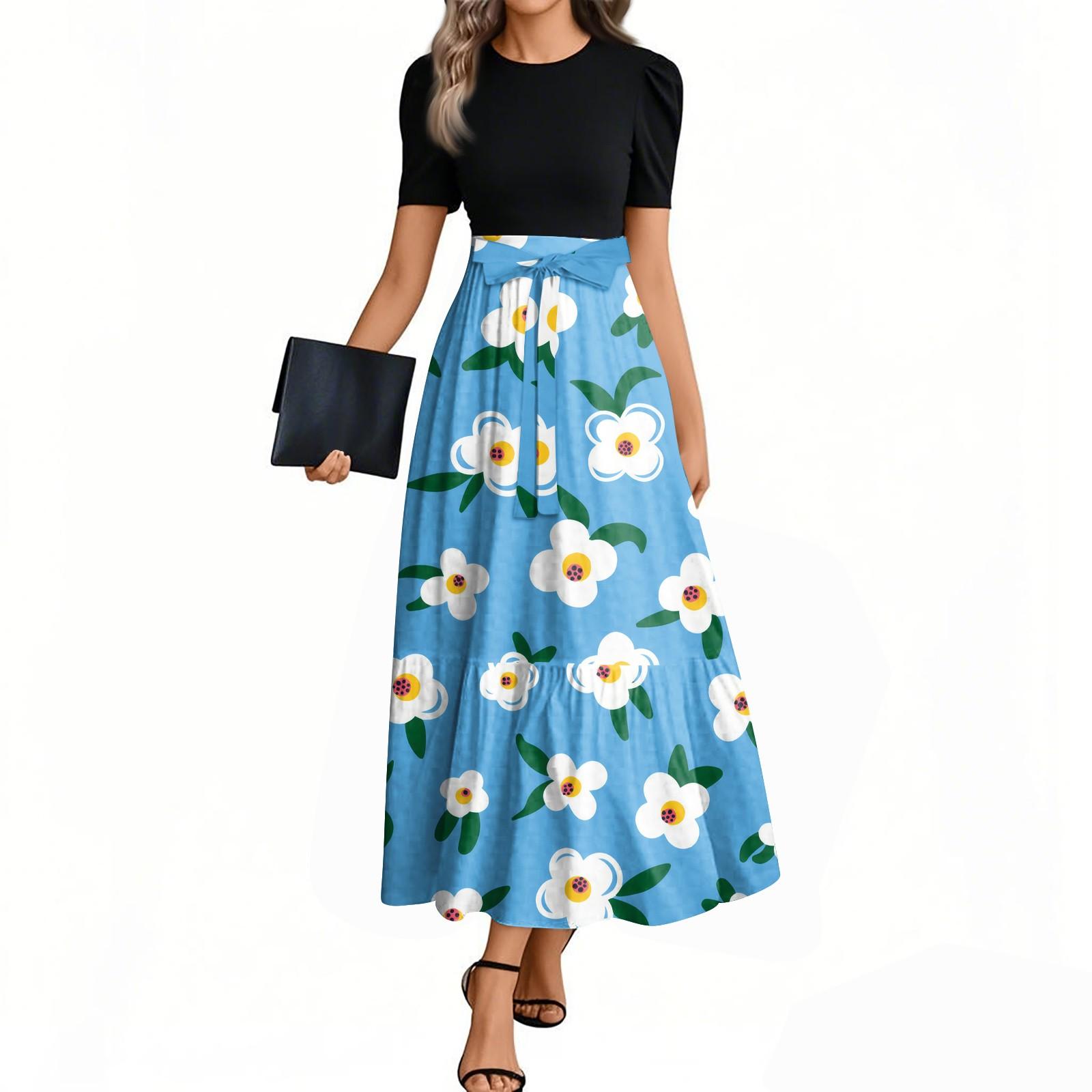 

Женское модное повседневное платье с коротким рукавом и круглым вырезом с цветочной вышивкой, элегантное, темпераментное XL