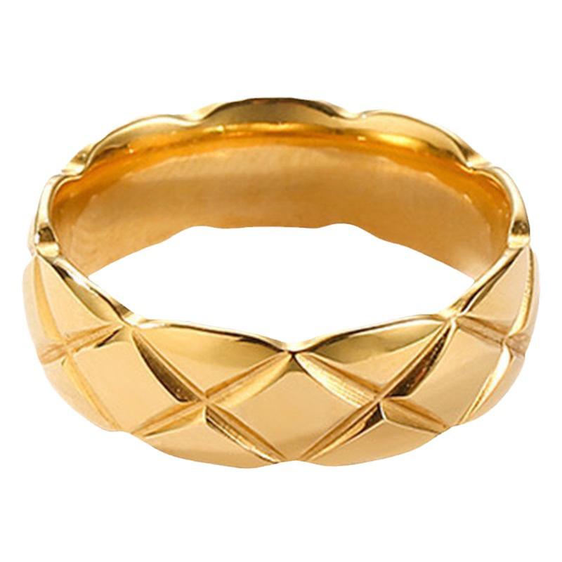Anillo Minimalista de Moda con Rejilla de Diamantes de Acero de Titanio Dorado - Estilo Francés, No se Desvanece, Joyería de Moda para el Dedo Índice para Parejas