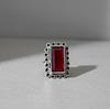 Rectangular Shape Red Ruby Flower Ring, 925 Sterling Silver Jewelry, Minimalist Boho Statement Ring for Women