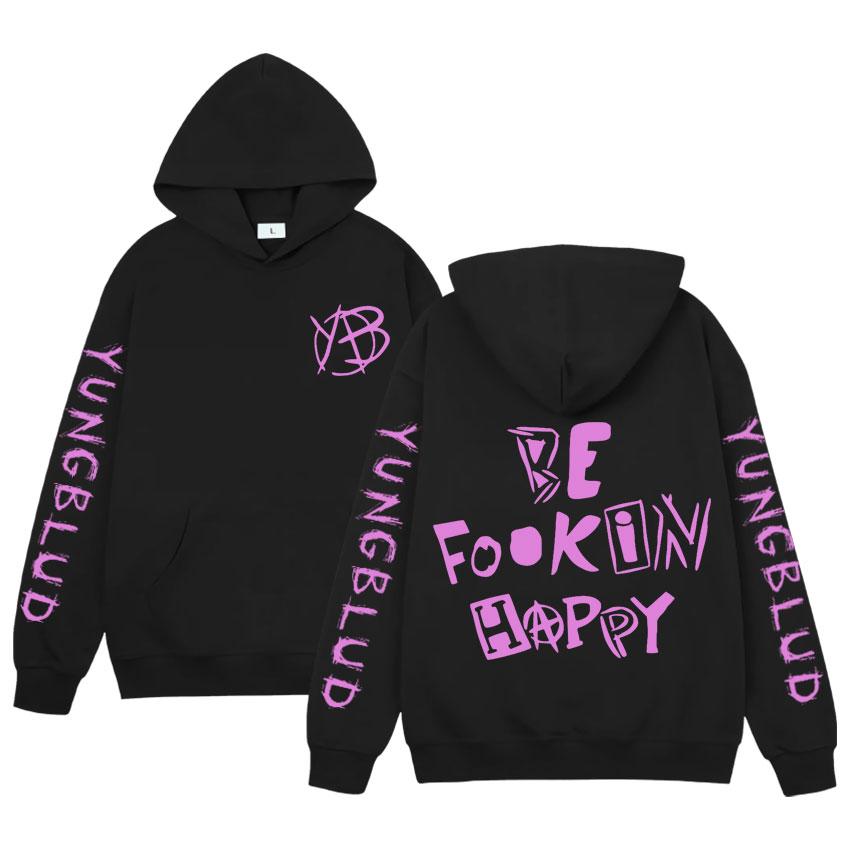 Rock Singer Yungblud Be Fookin Happy Hoodies Mens Women Long Sleeve Hip Hop Oversized Pullover Harajuku Loose Sweatshirts Unisex