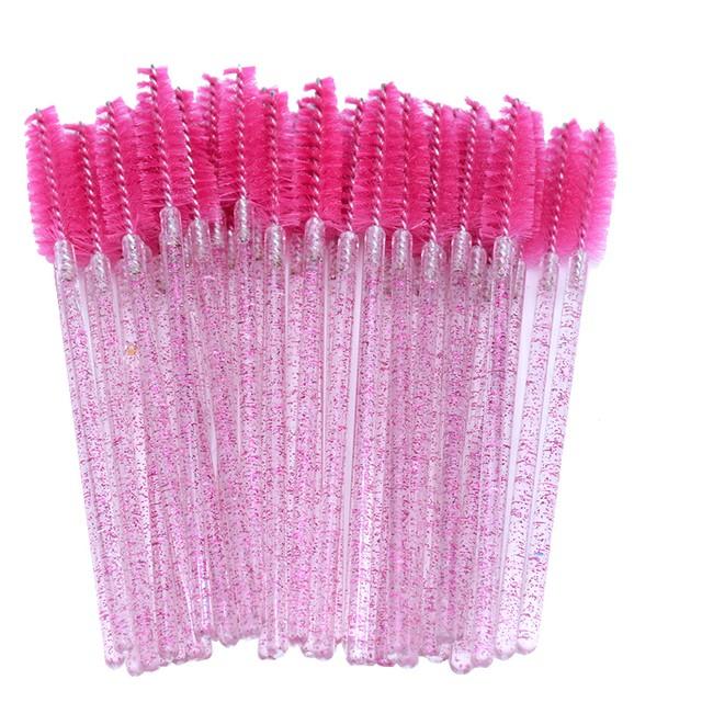 Shiny Crystal Disposable Eyelash Applicator 50pcs/Bag with Nylon Mascara Wands Spoolie Brushes for Lash Extension & Makeup Tools