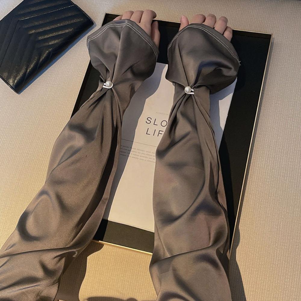 Pearl Silk Fabric Sleeves Thin Yarn Arm Sunscreen Covers Trendy Breathable Long Arm Sleeves  Women