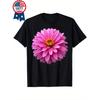 Women'S Black Short-Sleeve Crew Neck T-Shirt Featuring A Pink Dahlia Flower Print, Perfect for Casual Summer Wear. Made From Breathable Fabric