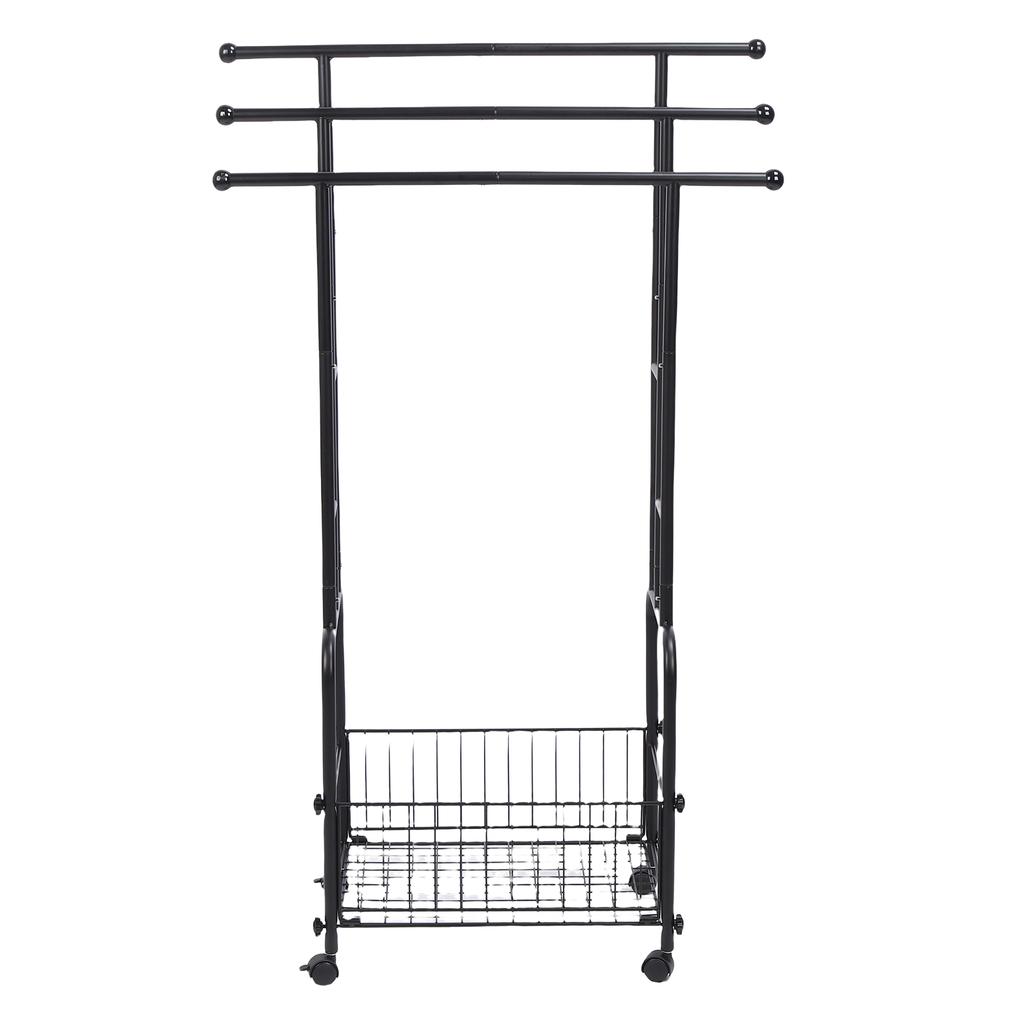 Stehender Handtuchständer Eisen 42,5 Zoll 3 Ebenen Deckenhalter Trocknungs-Ausstellungsständer mit Aufbewahrungskorb 4 Räder für Badezimmer