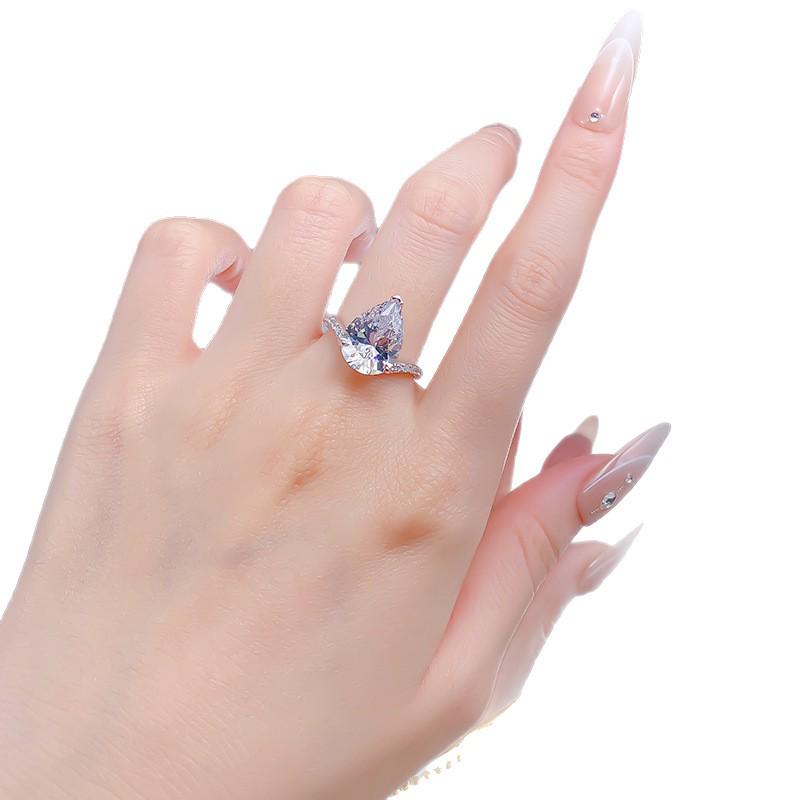 Zhuo Zhi Fan Jewelry S925 Sterling Silver Pear-Shaped 10x14mm White Diamond Ring for Women Fashion, Best Seller.