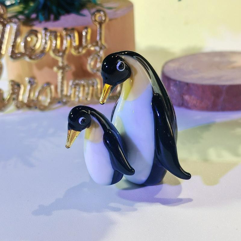 Mini Glass Penguin Figurine Cute Animal Household Tabletop Christmas Ornament Living Room Car Gifts Decoration Supplies New