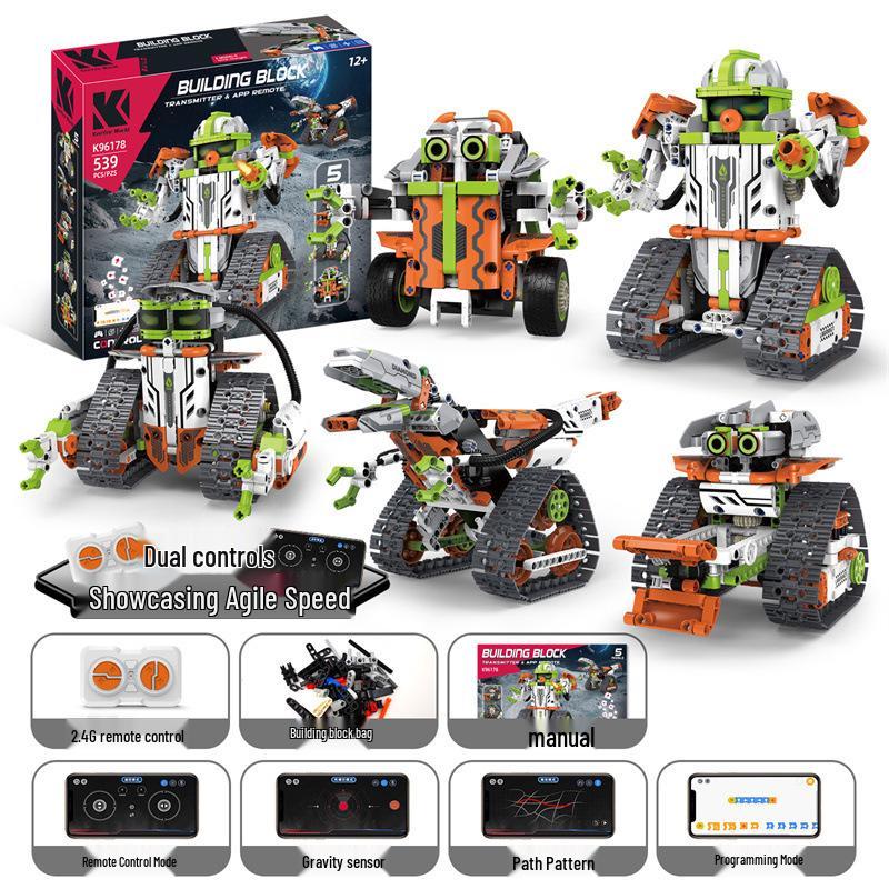 Fünf-in-Eins Programmierbarer Wall-E Roboter: Montagebausteine, Elektrische Wissenschaftliche Bildung, Fernbedienung, Kompatibel mit Lego