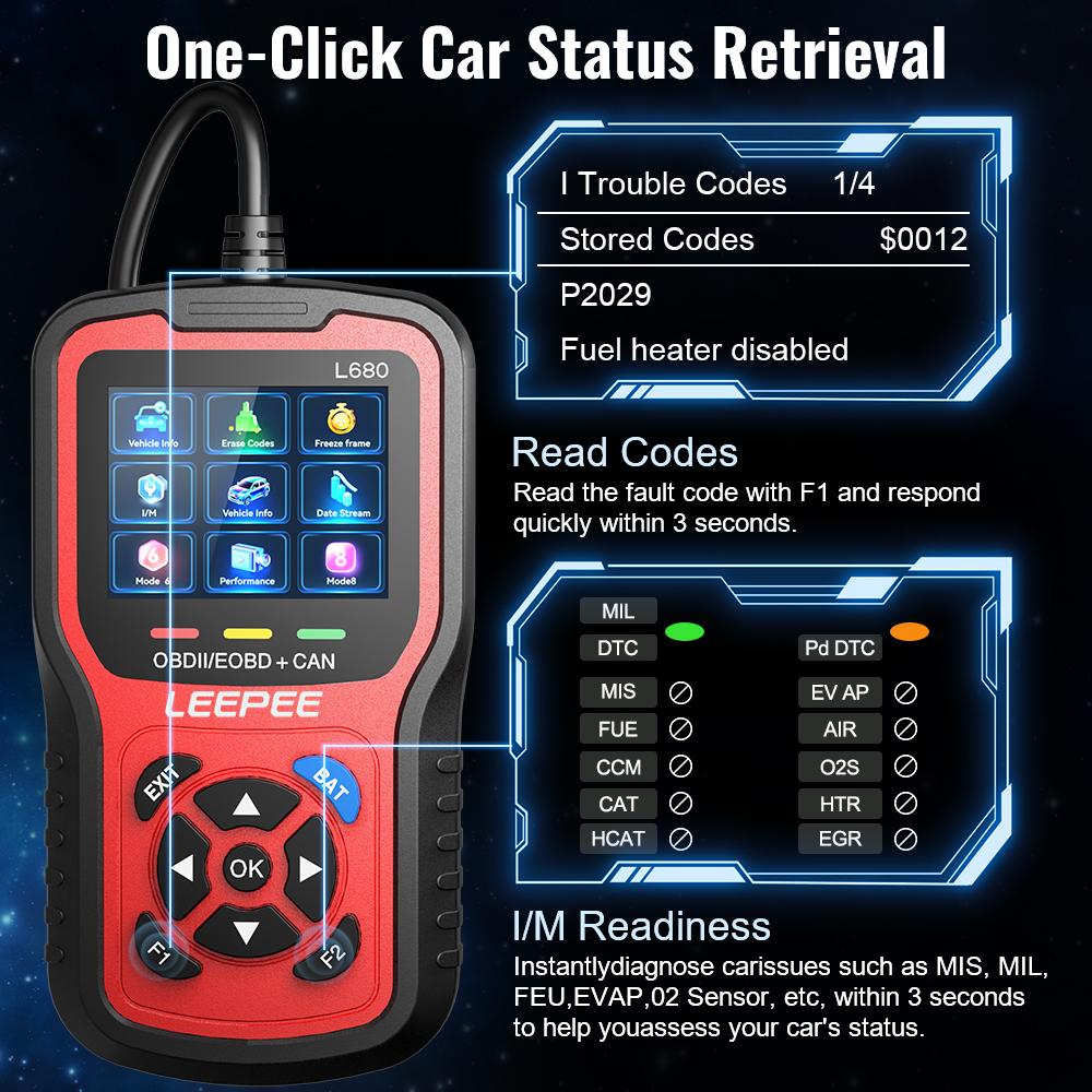 Car OBD2 Diagnostic Tools L680 OBD2 Code Reader Cloud Print Battery Tester OBD II EOBD Scanner Check Engine System Universal
