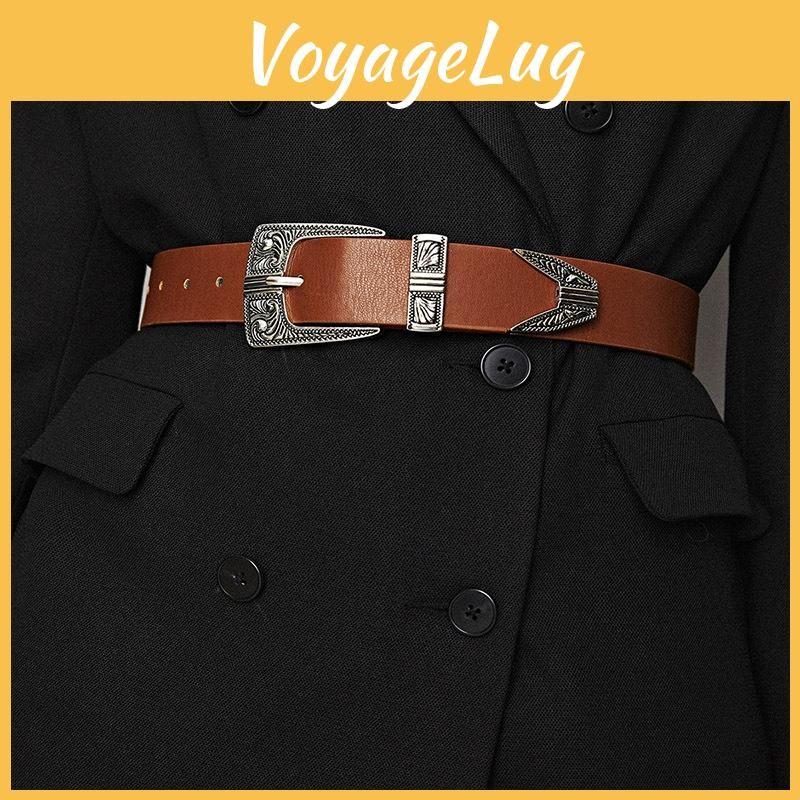 Bohemian Retro Womens Wide Leather Belt With Round Metal Closure For Festival And Artwear