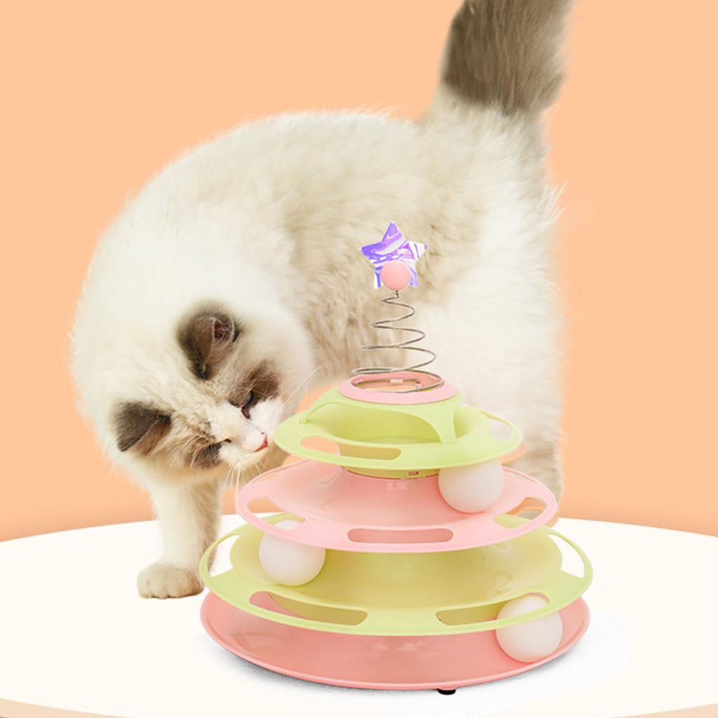 Cat Toy Roller 3 Levels Antislip Base Easy To Clean Interactive Turntable Track Toy for Batting