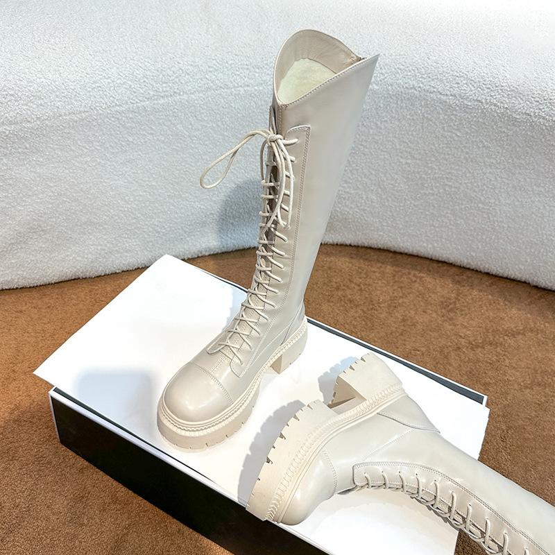 Kozaki rycerskie damskie zimowe nowe Kozaki Spice Girl na grubej podeszwie paski wyszczuplają ale kozaki do kolana damskie