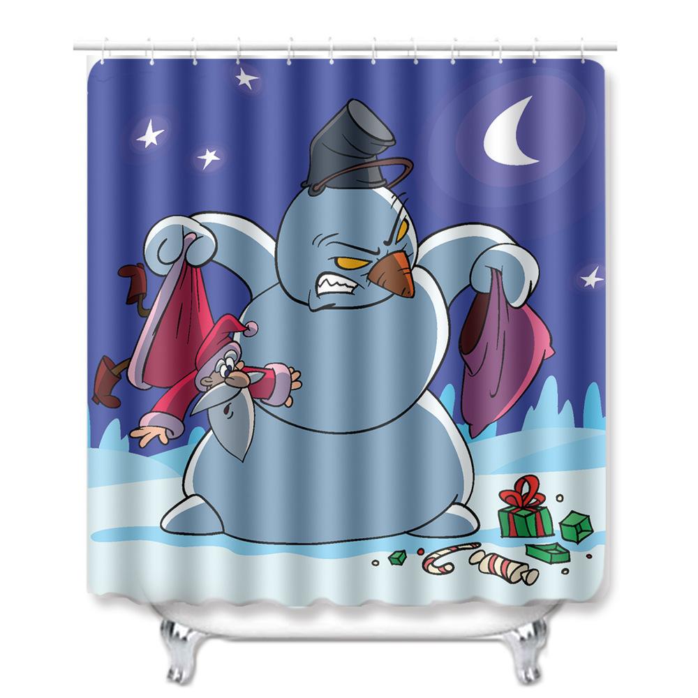 Christmas Shower Curtain Floor Mat Combination Four-Piece Set Bathroom Toilet Carpet Shower Room Mat Foot Mat