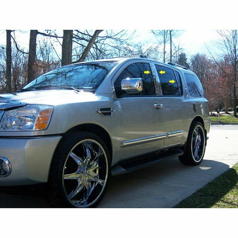 For Nissan Armada 2005 2006 2007 2008 2009 2010 2011-2015 Polished Pillar Posts Car Window Trim Cover BC Column Stickers Silvery