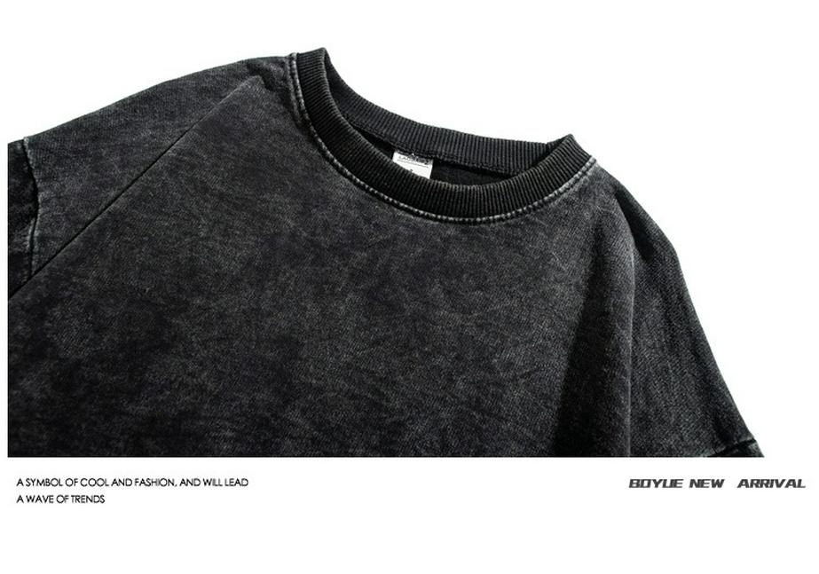 Women's Cotton Washed High Neck Retro Distressed Round Neck Hoodie (Pattern Individual)