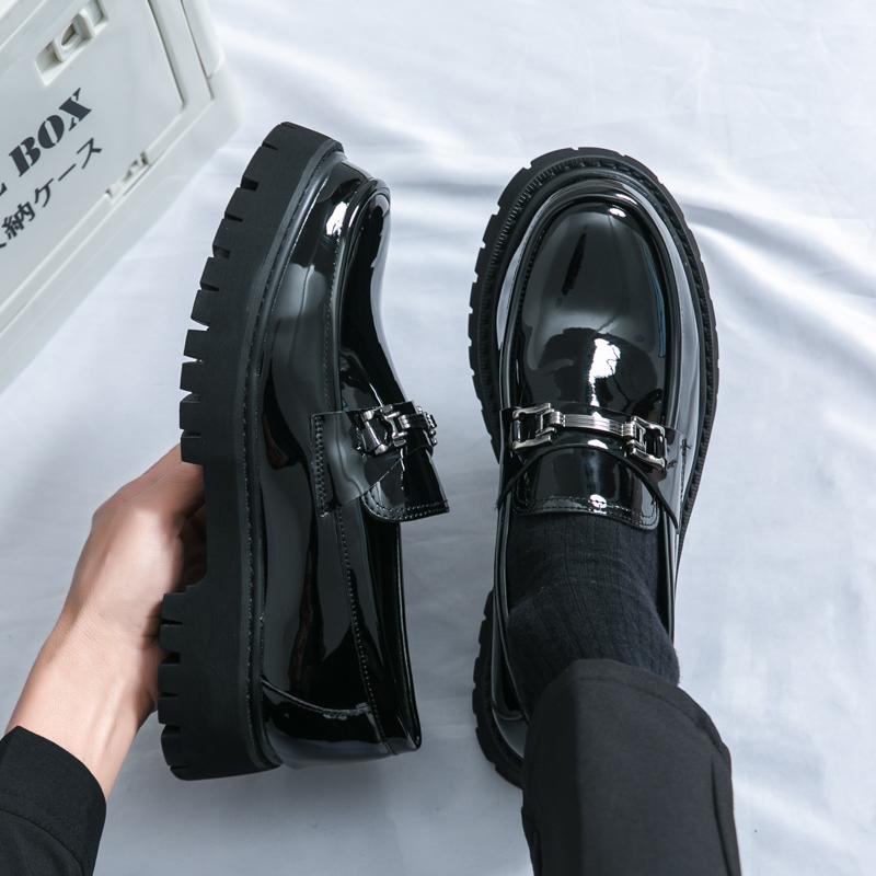 Fashion Luxury Men Thick Bottom Loafers Slip On Leather Shoes Black Casual Business Dress Shoes Mens Wedding Party Office Fashion Shoes