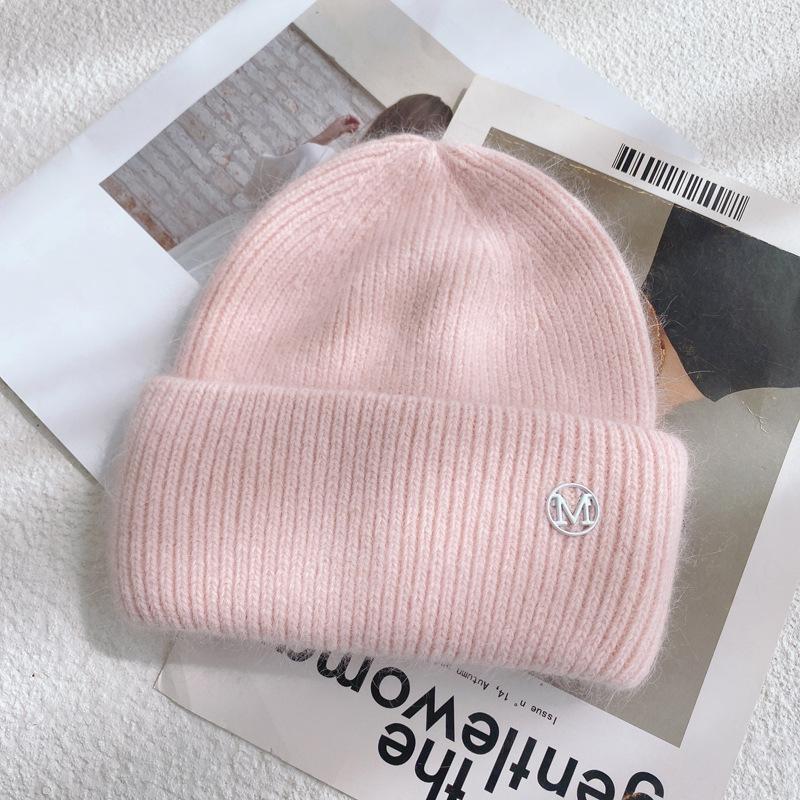 Rabbit Fur Hat Women's Autumn and Winter New Thickened Warm Wool Hat Knitted Pullover Hat Shopping Ear Protection Cold Hat