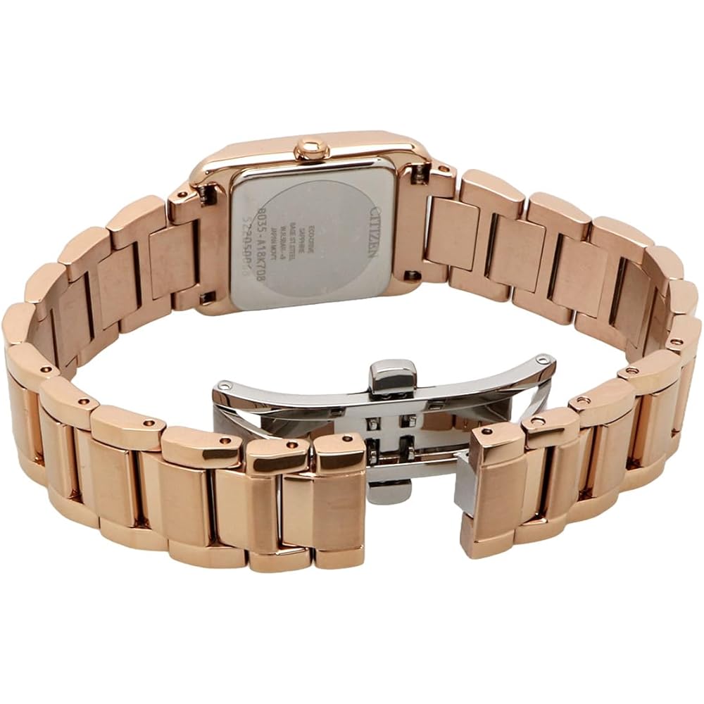 Citizen Eco-Drive SQUARE Collection Women's Watch 30mm Sapphire Glass White Mother of Pearl Rose Gold