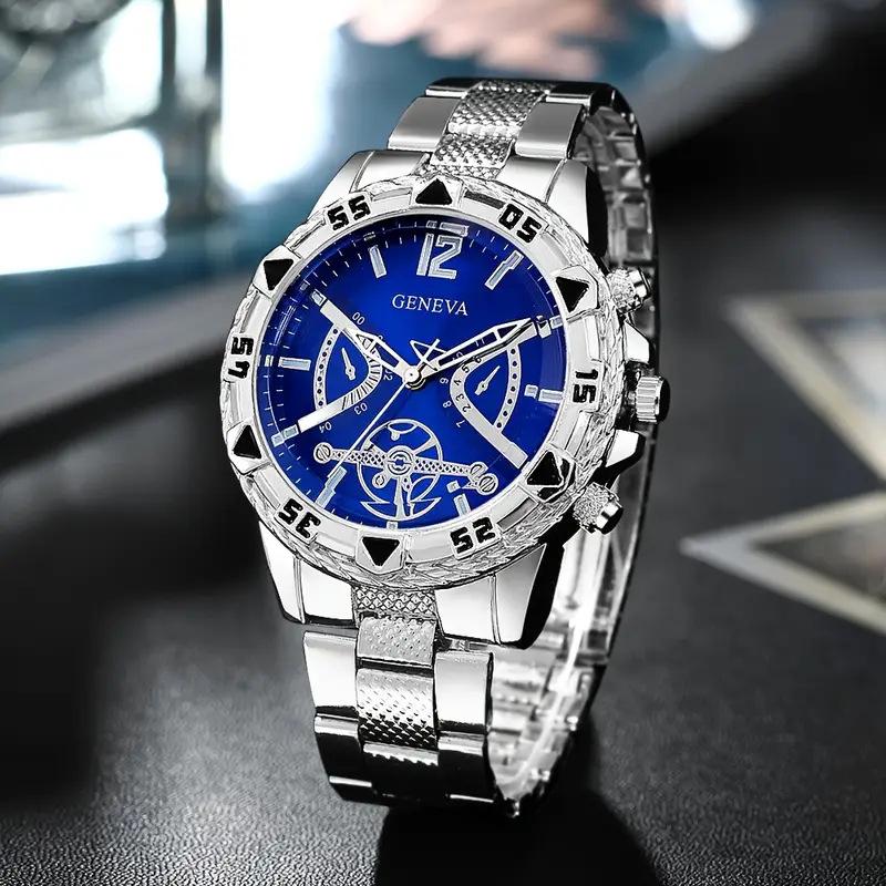

Luxury Men s Quartz Watch Classic Business Men Wristwatch Large Dial Alloy Steel Strip Blue Light Men s Quartz Watch срібний/синій