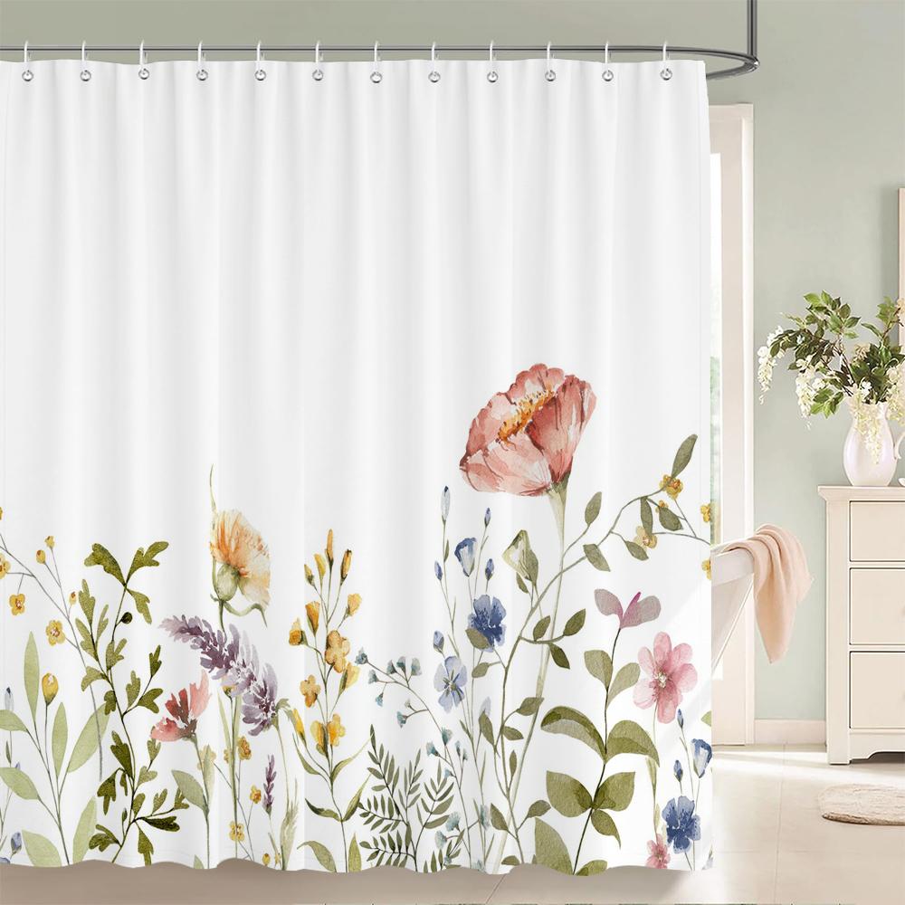 Home shower curtain for bathroom waterproof fabric fresh flowers and plants style bathroom Curtain with hooks decorative curtain