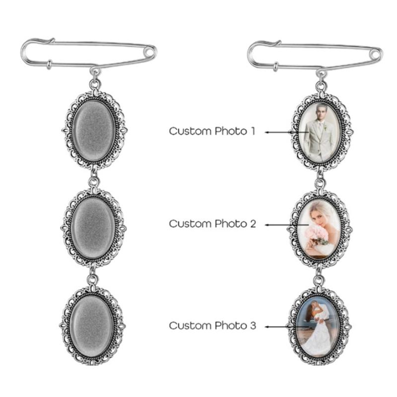 Elegant Golden Photo Brooch Pin for Memories for Hat Shirt Lapel Golden Picture Brooch Memorial Boutonniere