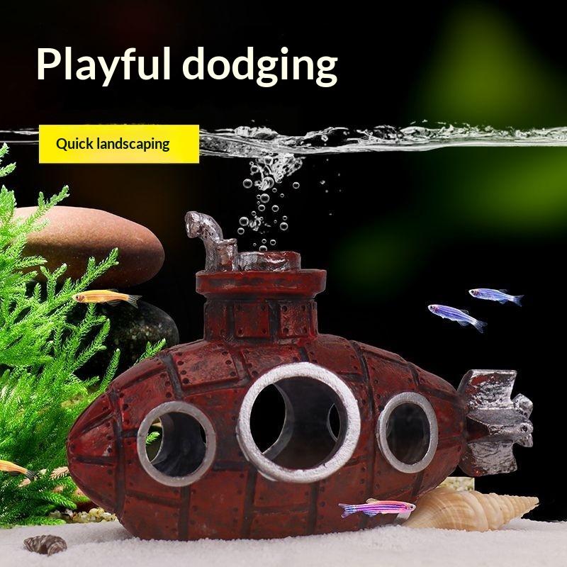 PVC Aquarium Submarine Ornament Waterproof Fish Tank Shelter Decor for Shrimp Crayfish Small Fish Hideout Landscape Accessory